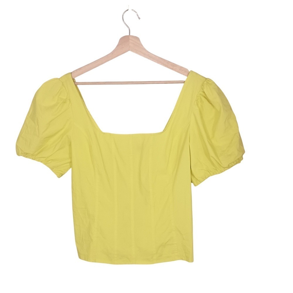 J. Crew Puff Sleeve Blouse Womens 12 Yellow Square Neck Cotton Stretch Top